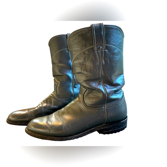 Vintage Justin Womens Size 7 B Gray Leather Pull On USA Made Short Western Boots - Picture 1 of 16